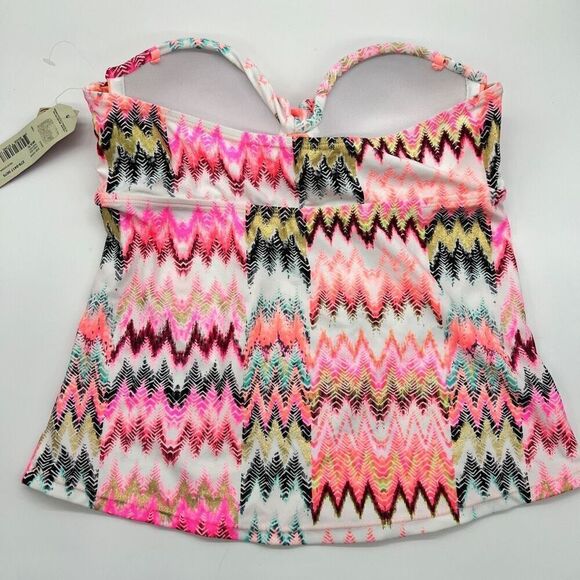 Arizona Jean Company Tankini Swimsuit Top Size Medium Bright Pink Black White - Picture 3 of 16